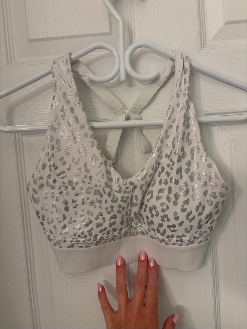 Fabletics Silver Leopard Print Sports Bra - Light Gray
